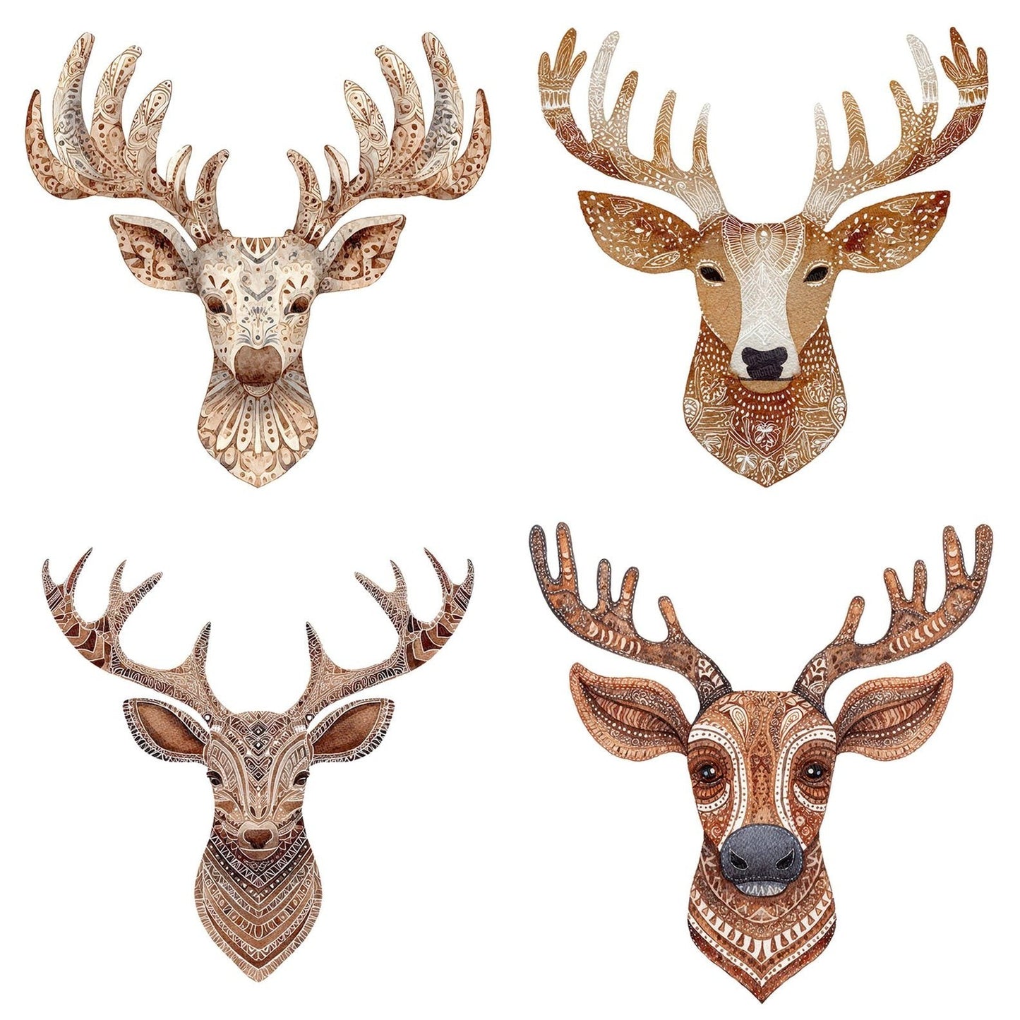 Christmas Folk Art Reindeer Head Clipart Set (DDD004882)