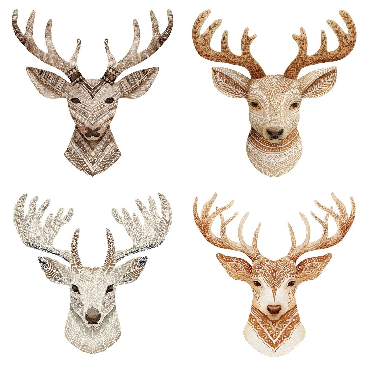 Christmas Folk Art Reindeer Head Clipart Set (DDD004882)