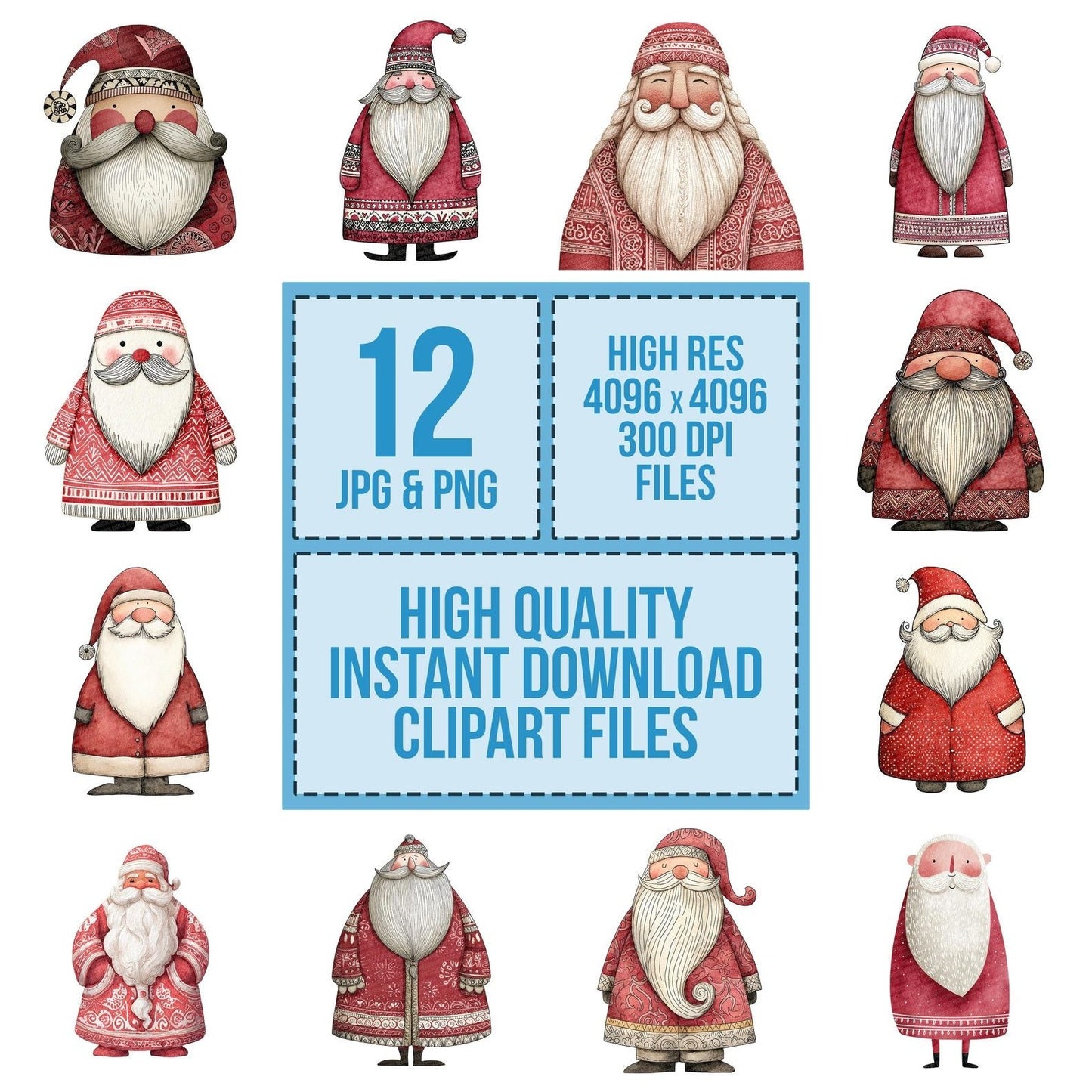 Christmas Folk Art Santa Clipart Set (DDD004883)
