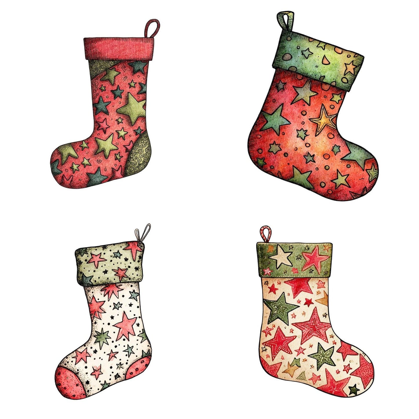 Christmas Folk Art Stocking Clipart Set (DDD004885)