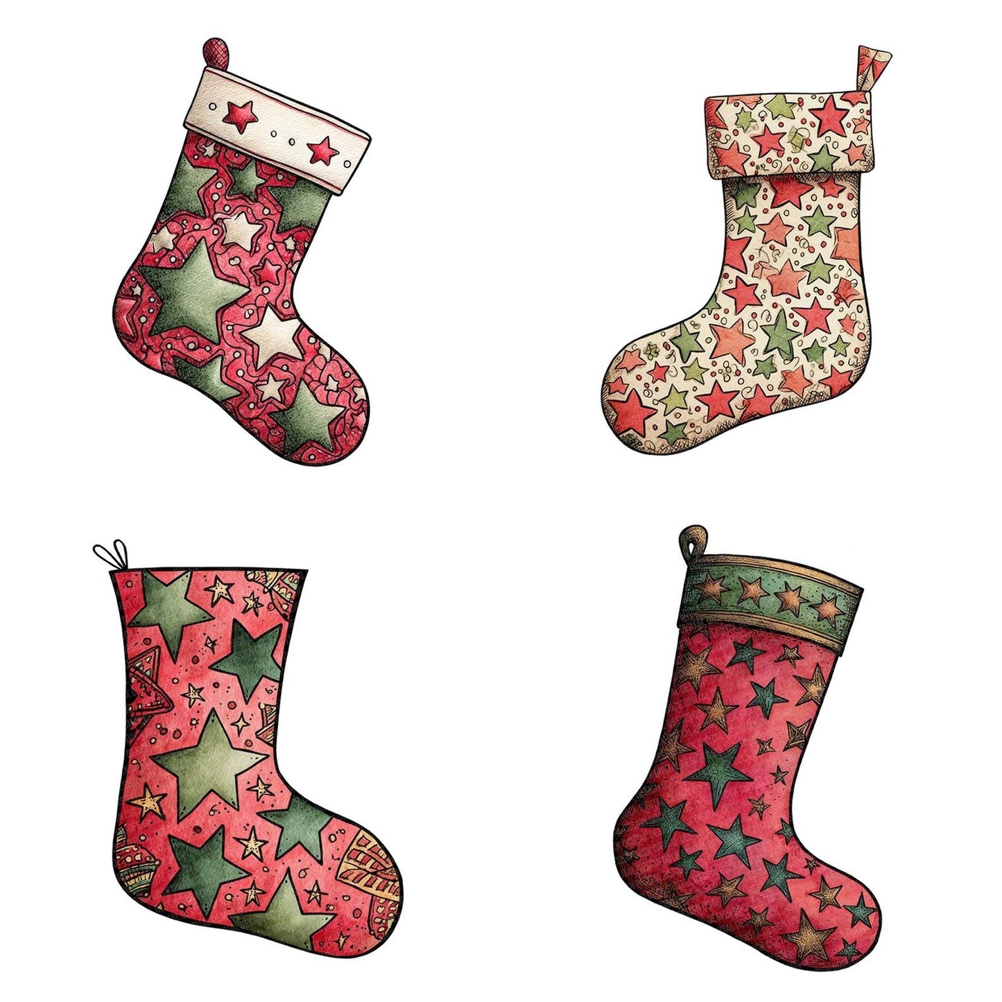 Christmas Folk Art Stocking Clipart Set (DDD004885)