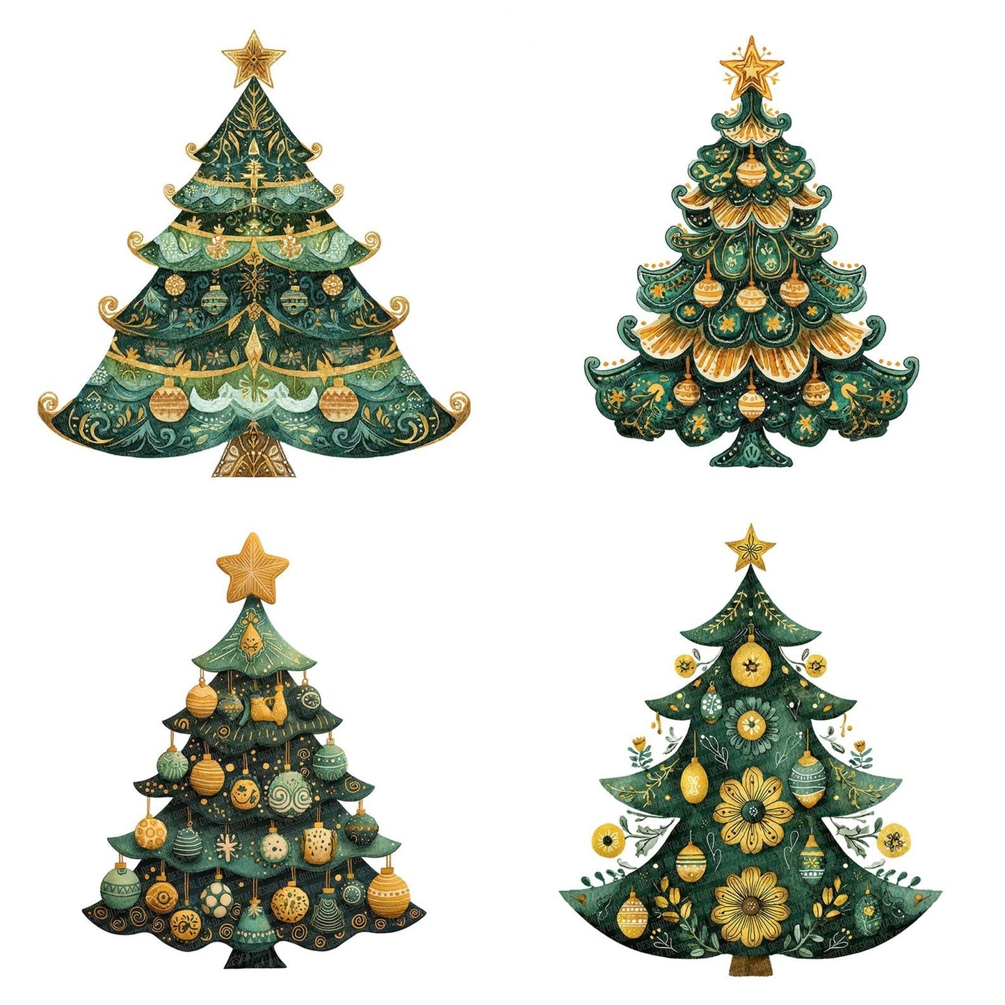 Christmas Folk Art Tree Clipart Set (DDD004886)
