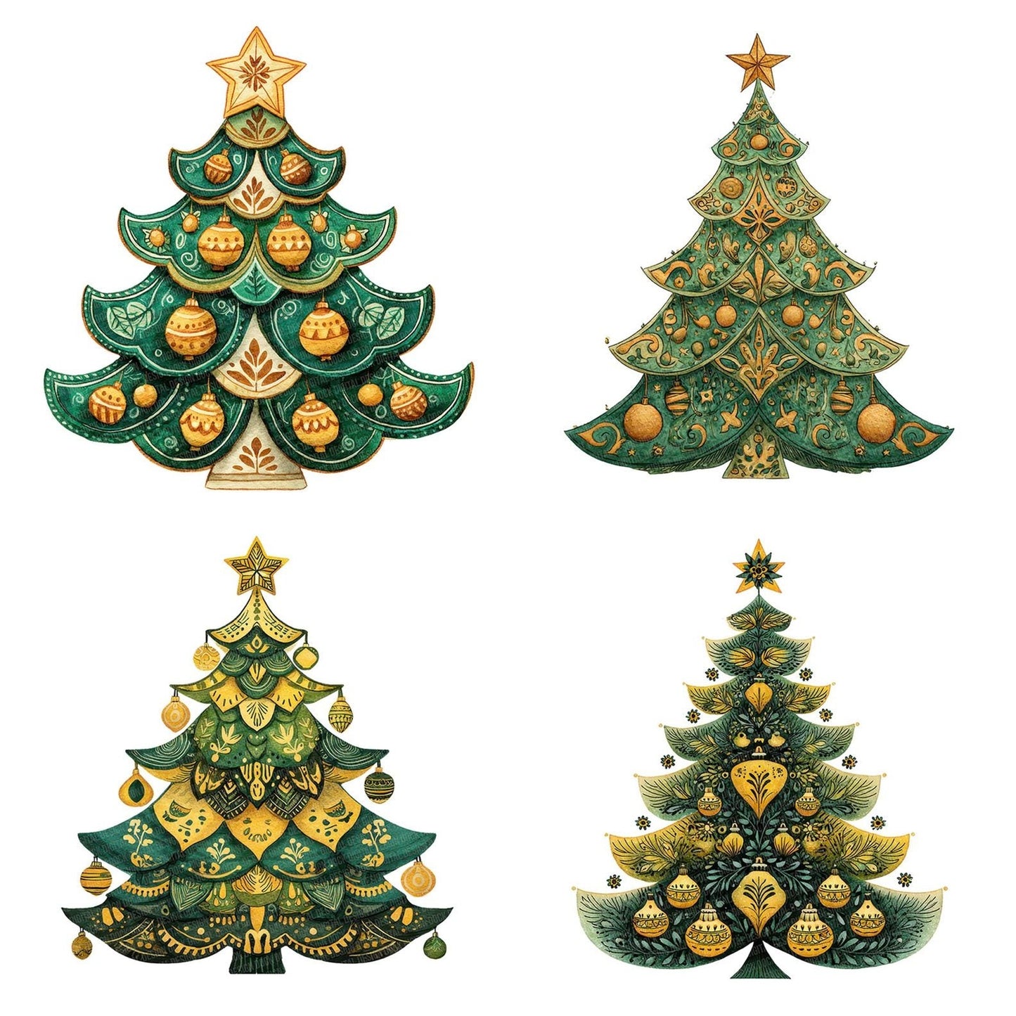 Christmas Folk Art Tree Clipart Set (DDD004886)