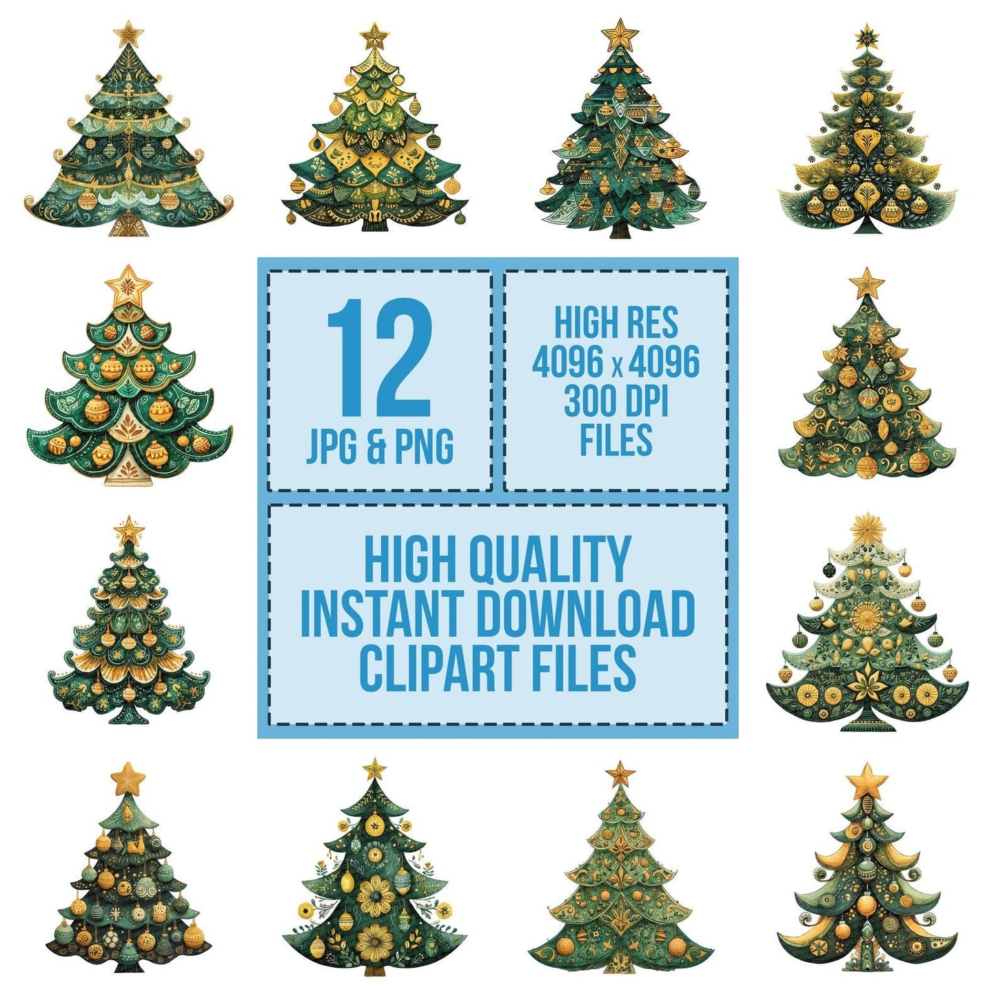 Christmas Folk Art Tree Clipart Set (DDD004886)