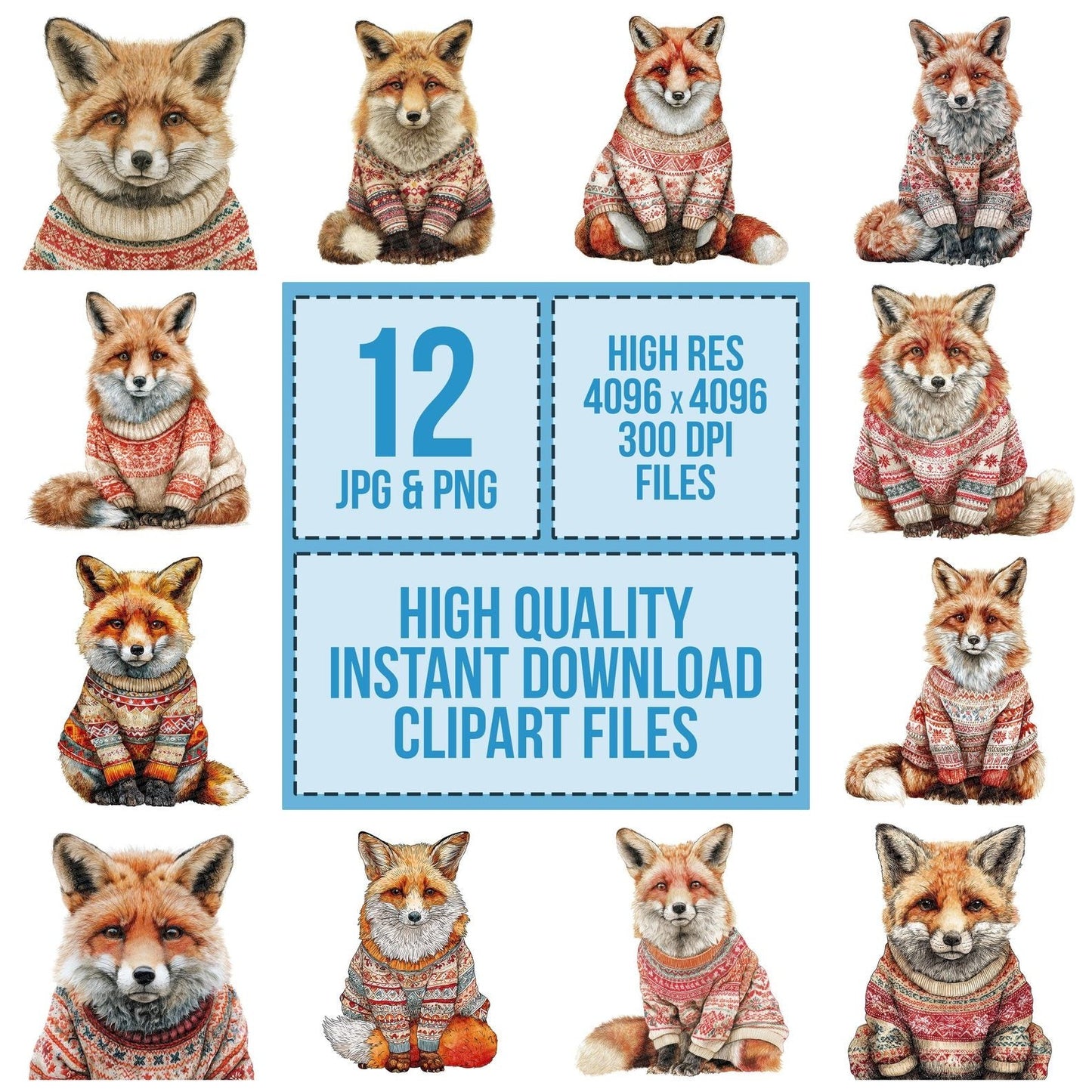 Christmas Fox in Jumper Clipart Set (DDD004887)