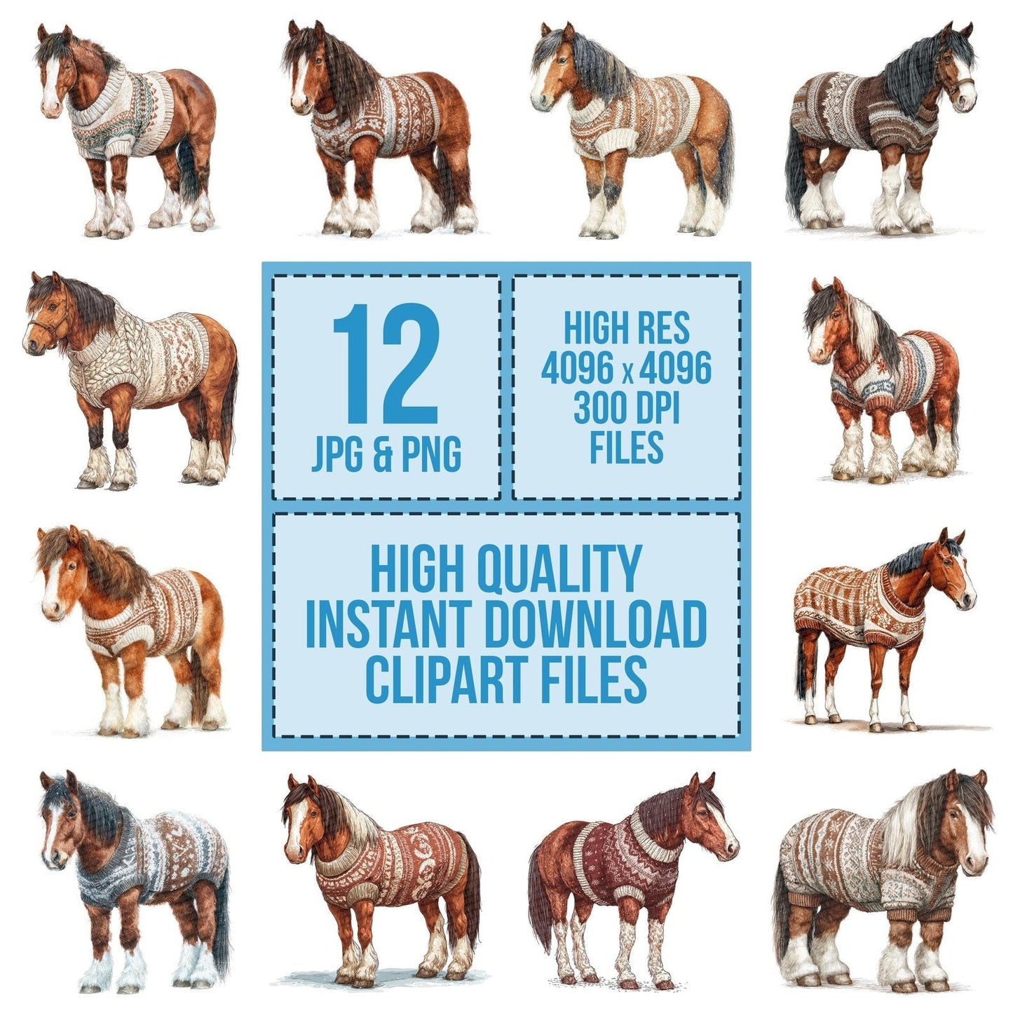 Christmas Horse in Jumper Clipart Set (DDD004893)