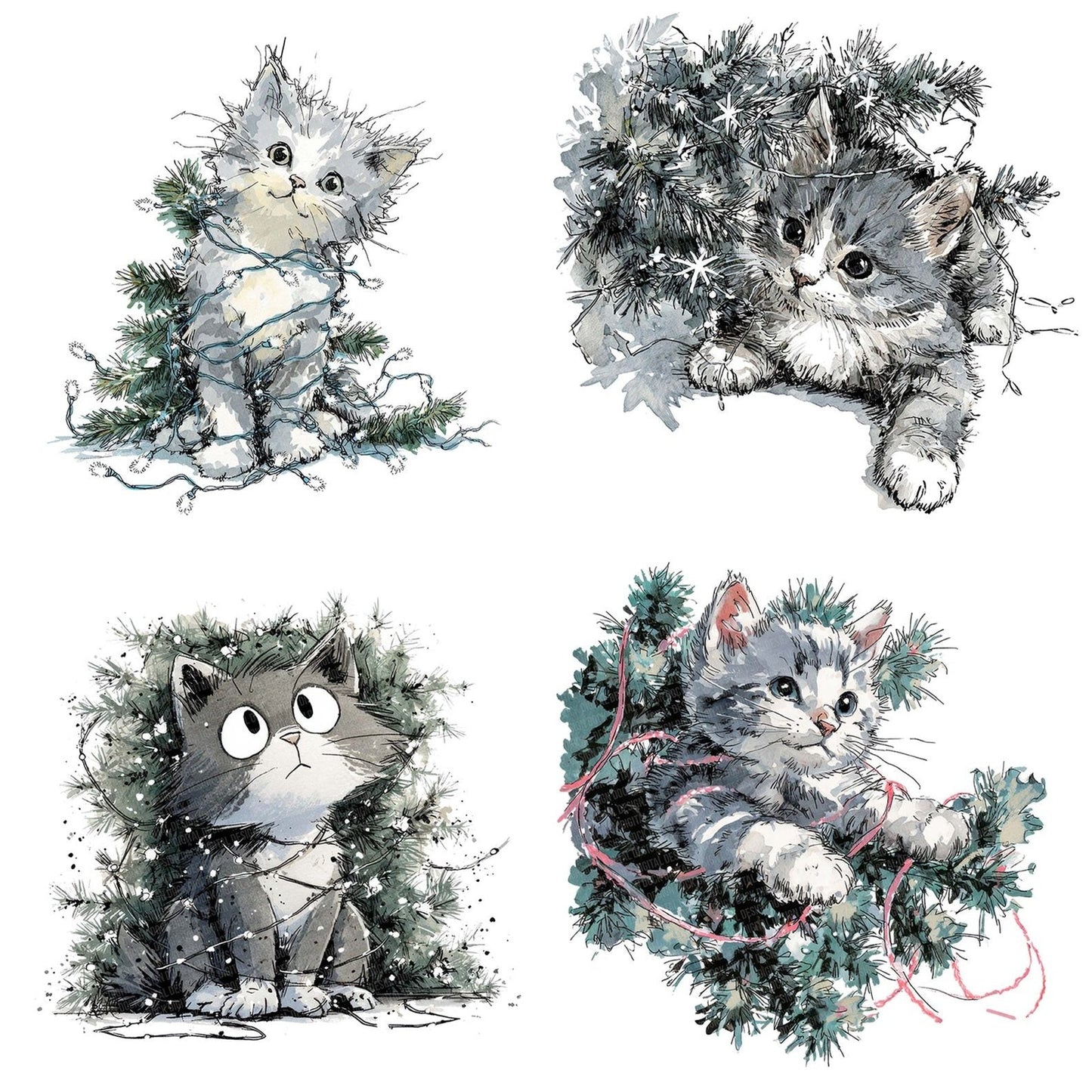 Christmas Kitten with Tinsel Clipart Set (DDD004895)