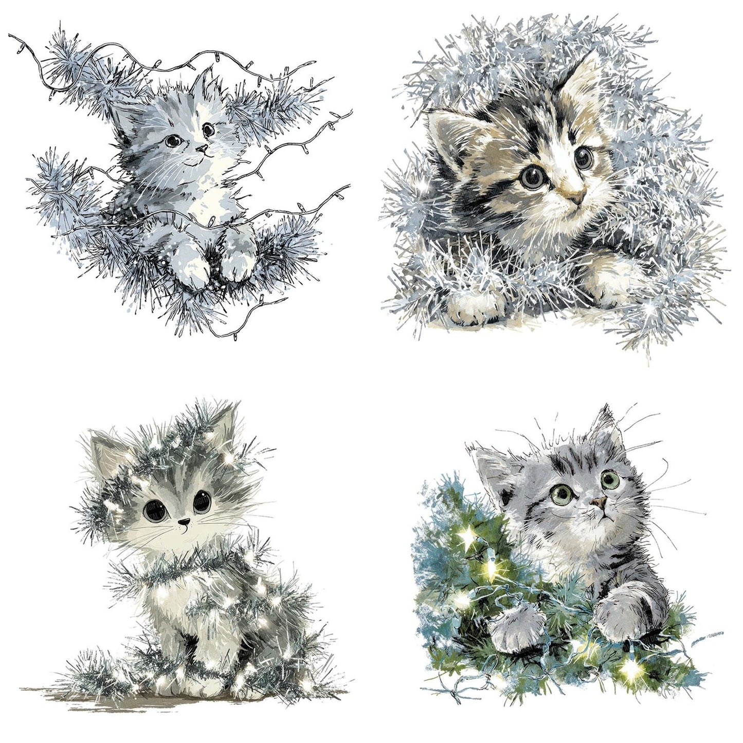 Christmas Kitten with Tinsel Clipart Set (DDD004895)
