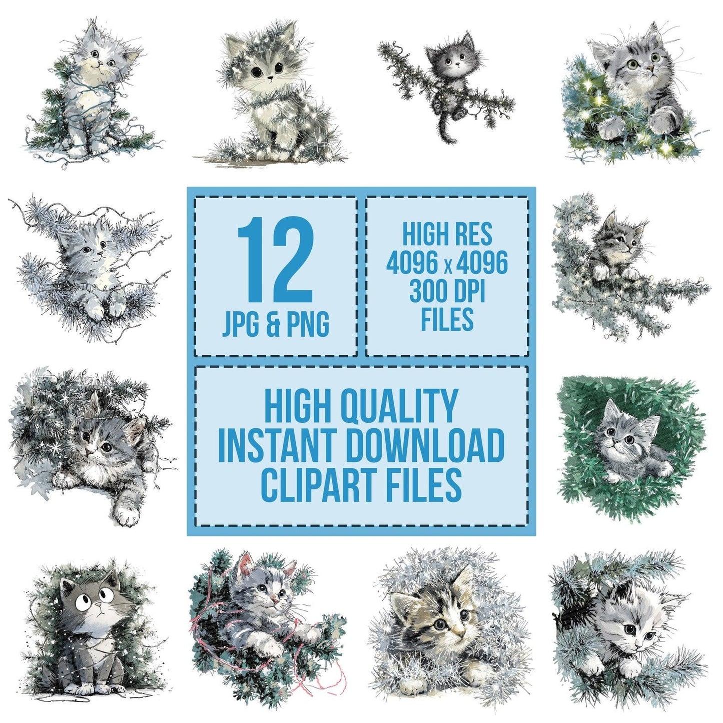 Christmas Kitten with Tinsel Clipart Set (DDD004895)