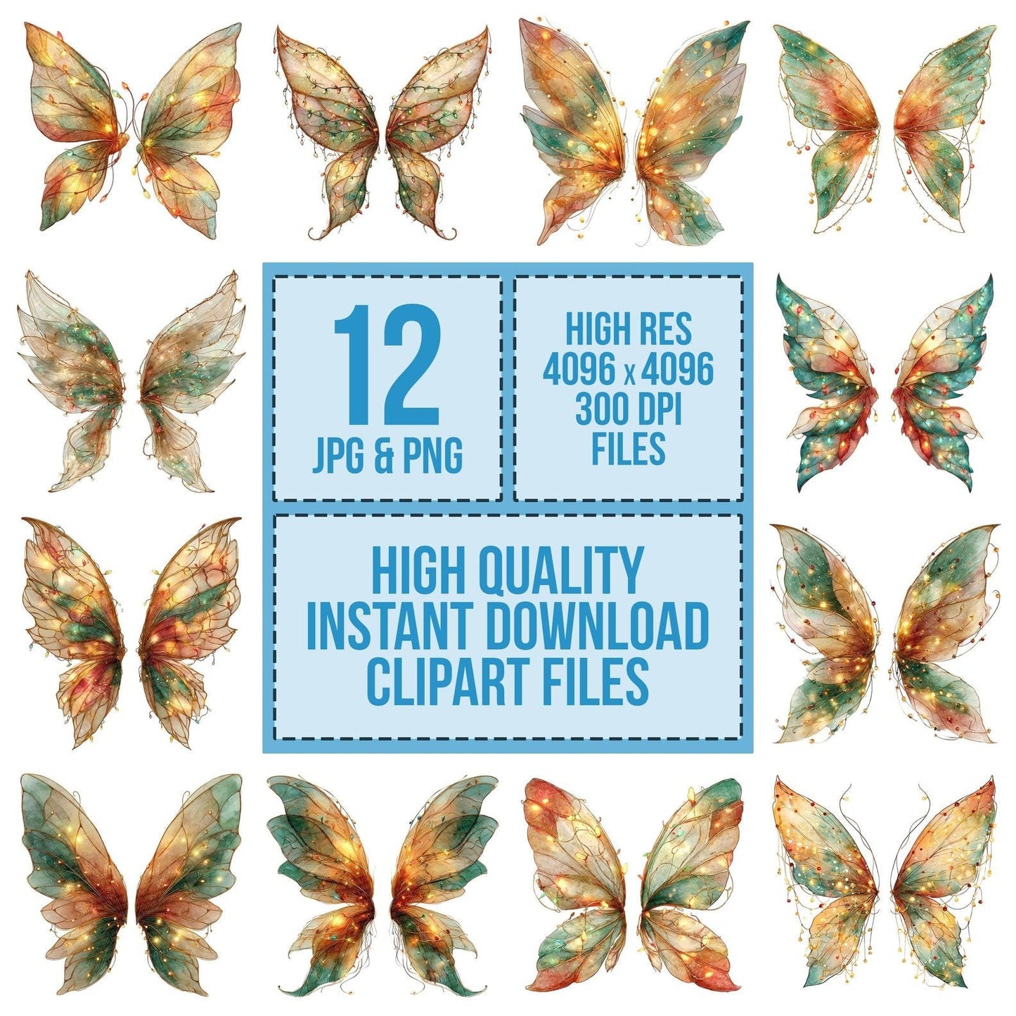 Christmas Lights Fairy Wings Clipart Set (DDD004896)