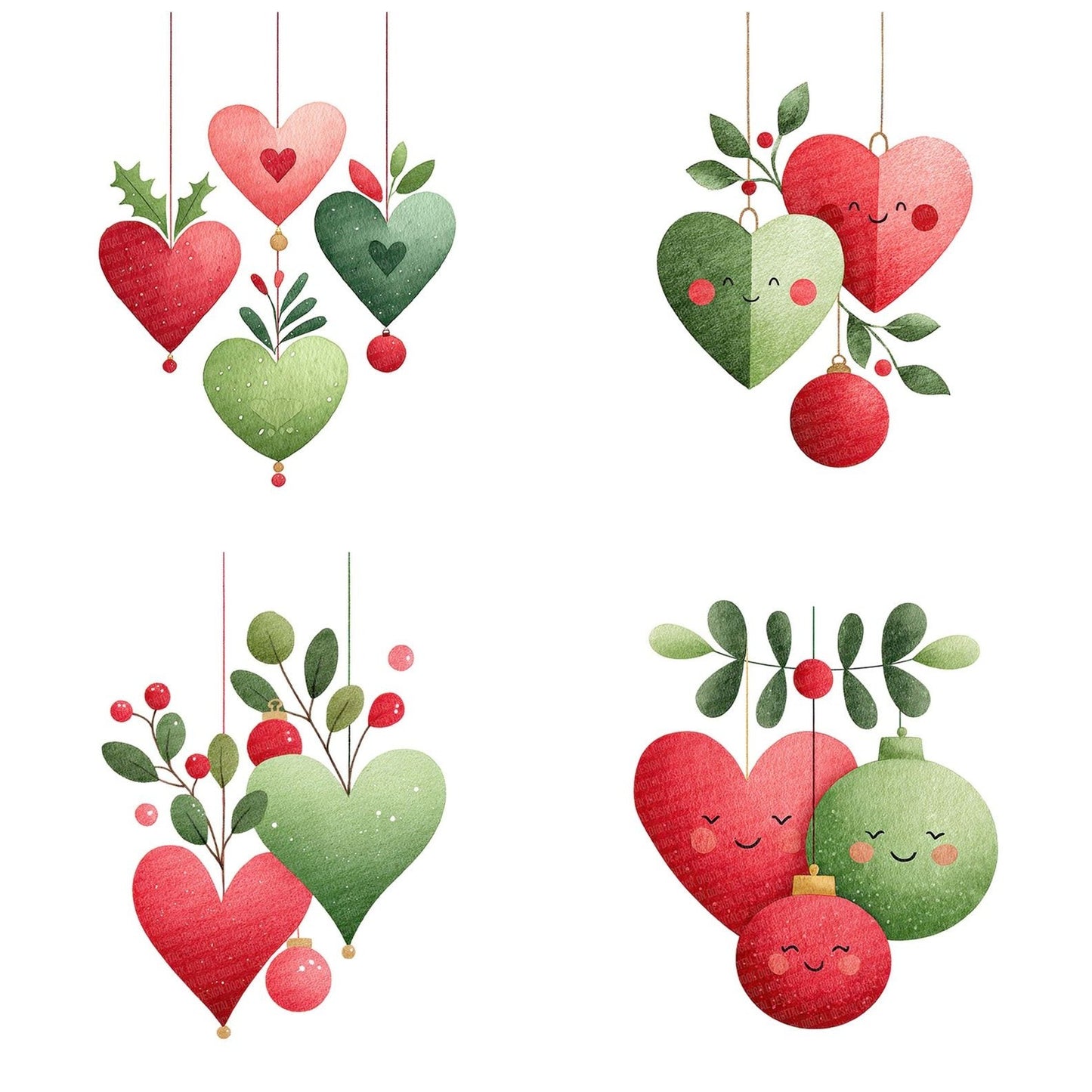 Christmas Love Heart Ornament Clipart Set (DDD004898)