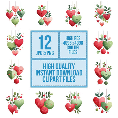 Christmas Love Heart Ornament Clipart Set (DDD004898)
