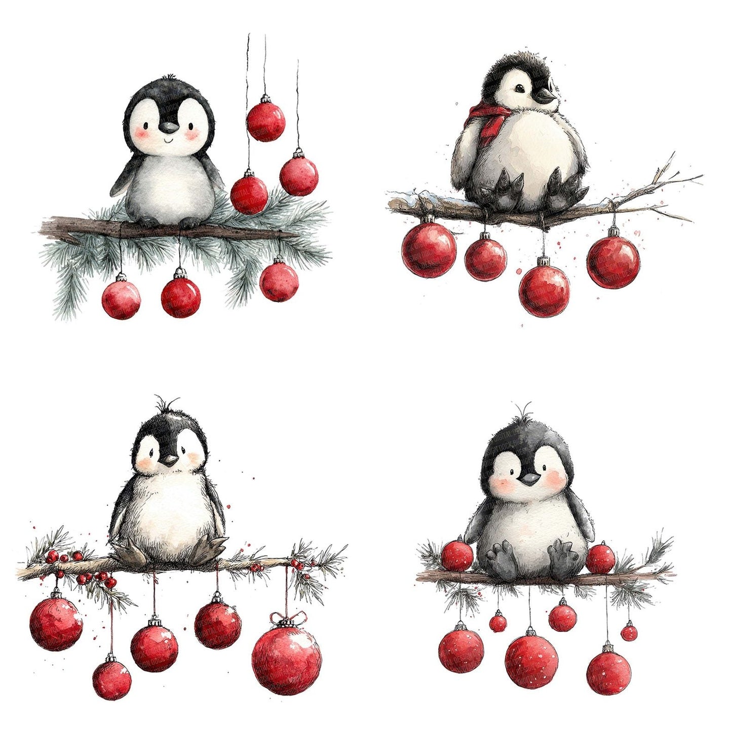 Christmas Penguin Hanging Baubles Clipart Set (DDD004901)