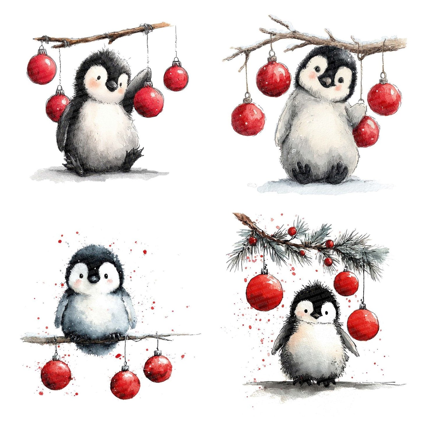 Christmas Penguin Hanging Baubles Clipart Set (DDD004901)