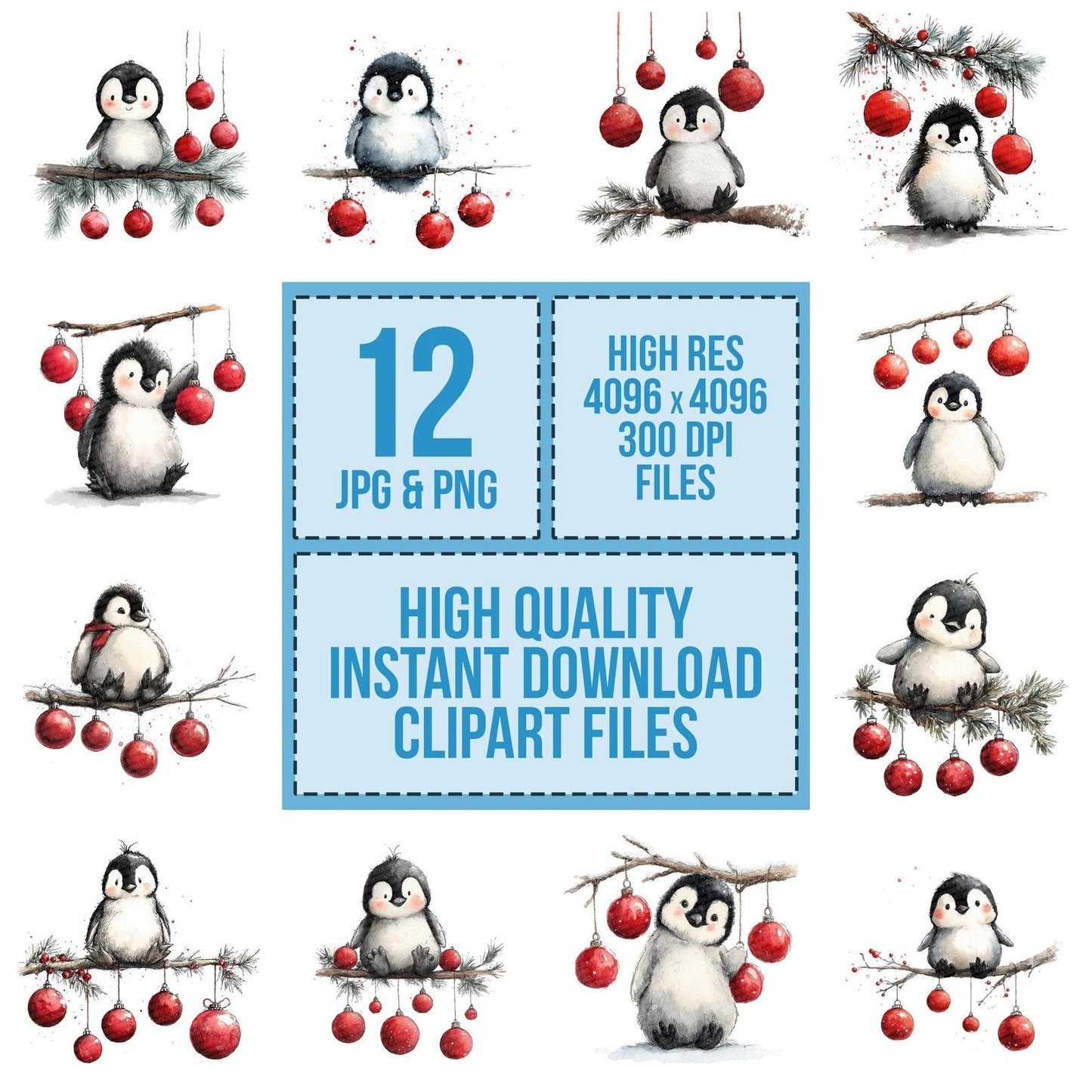 Christmas Penguin Hanging Baubles Clipart Set (DDD004901)