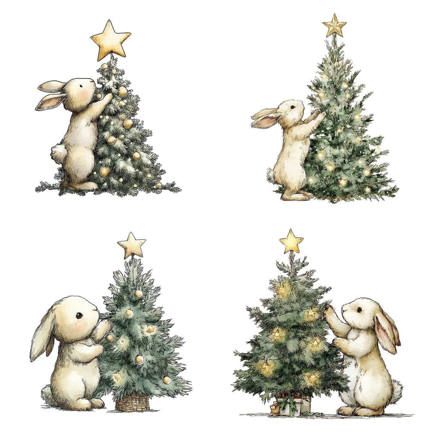 Christmas Rabbit Decorating Tree Clipart Set (DDD004902)