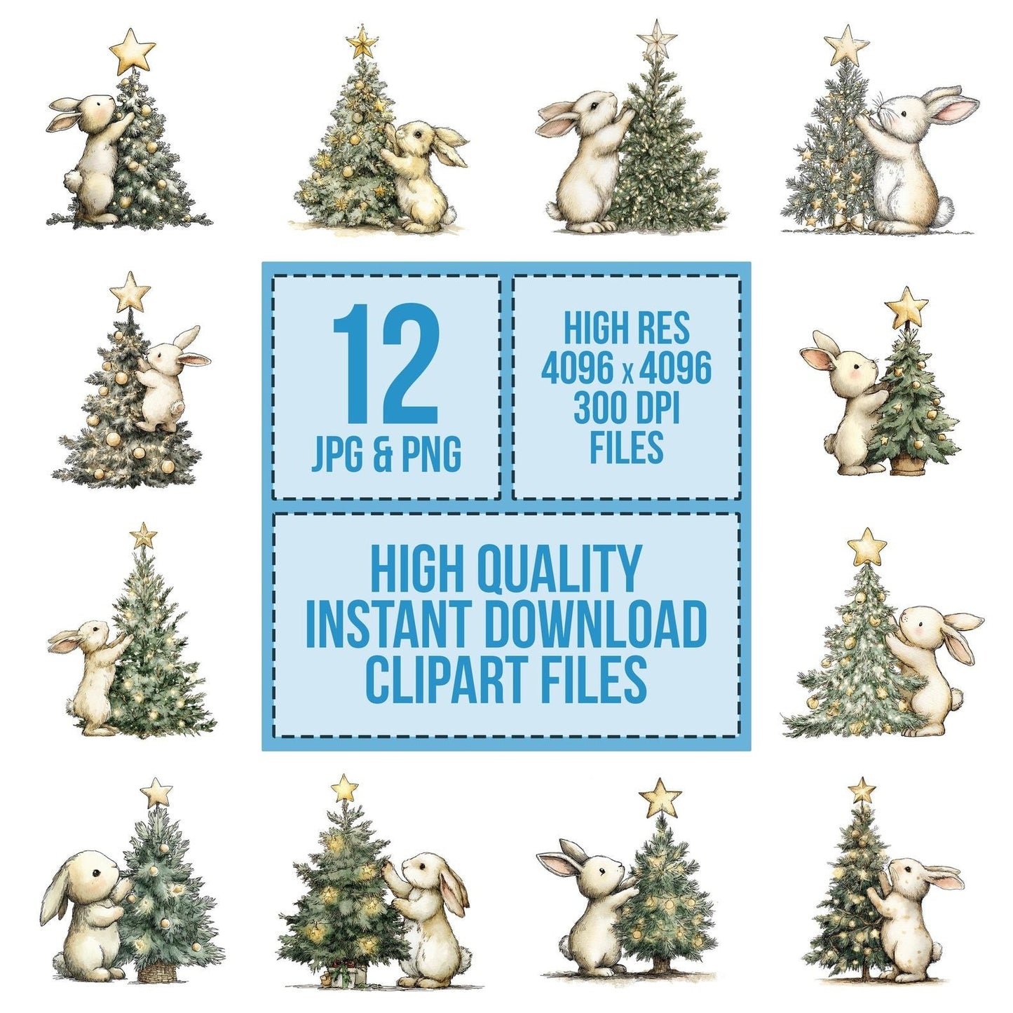 Christmas Rabbit Decorating Tree Clipart Set (DDD004902)