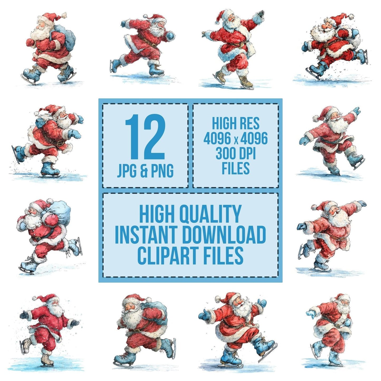 Christmas Santa Ice Skating Clipart Set (DDD004905)