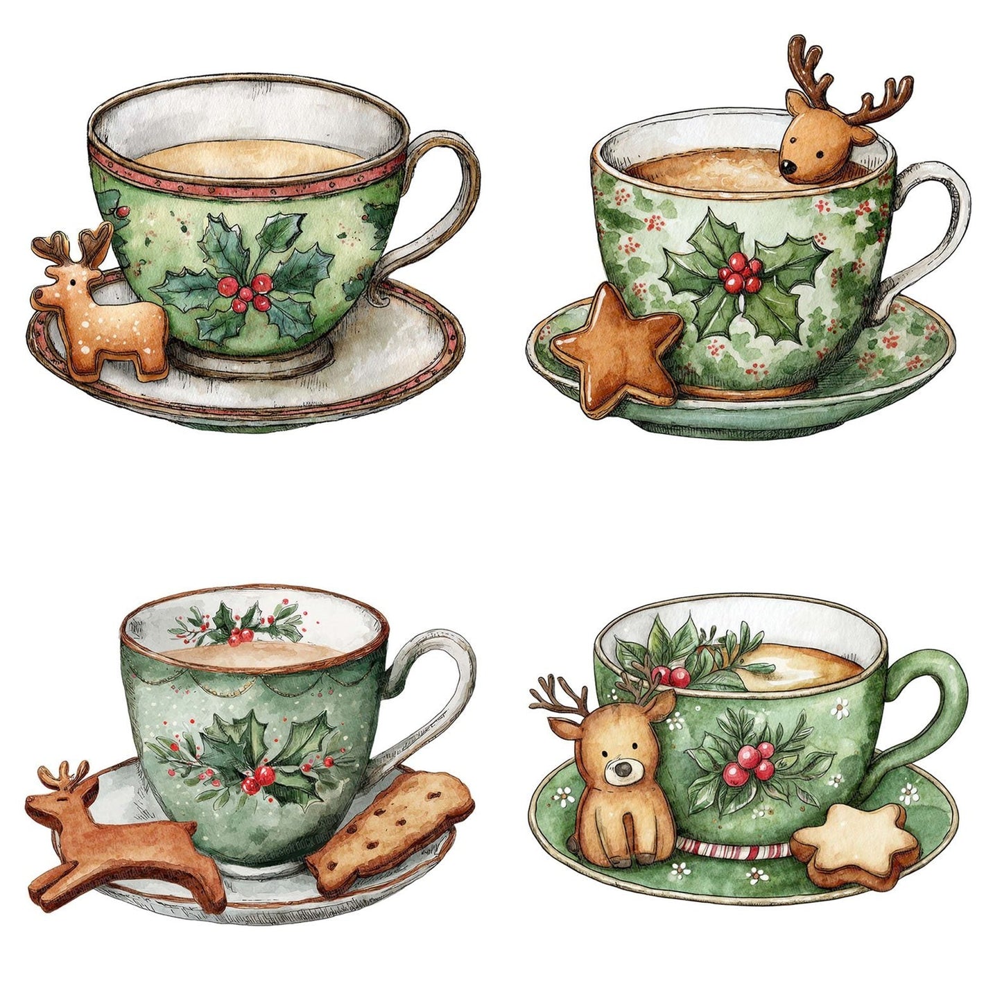 Christmas Teacup Reindeer Cookie Clipart Set (DDD004911)