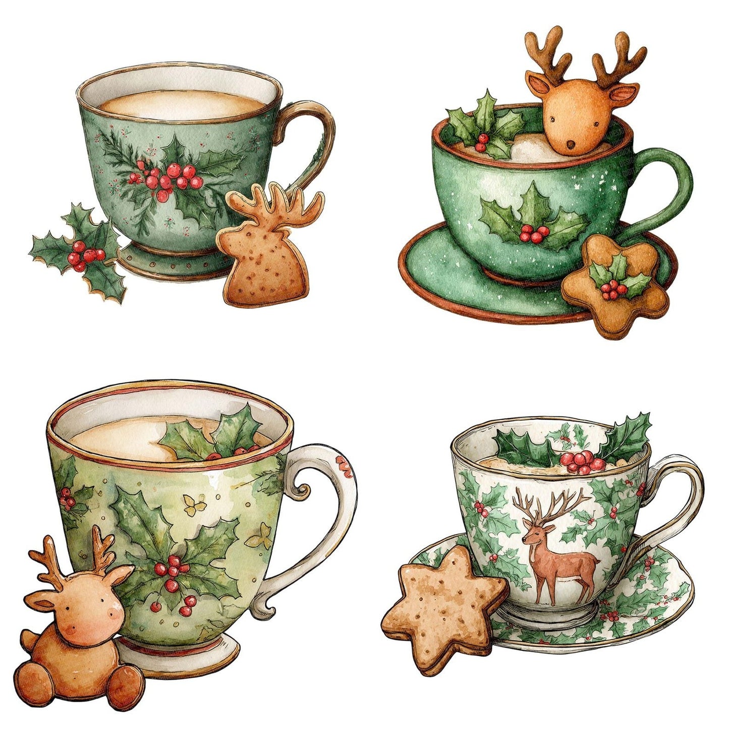 Christmas Teacup Reindeer Cookie Clipart Set (DDD004911)