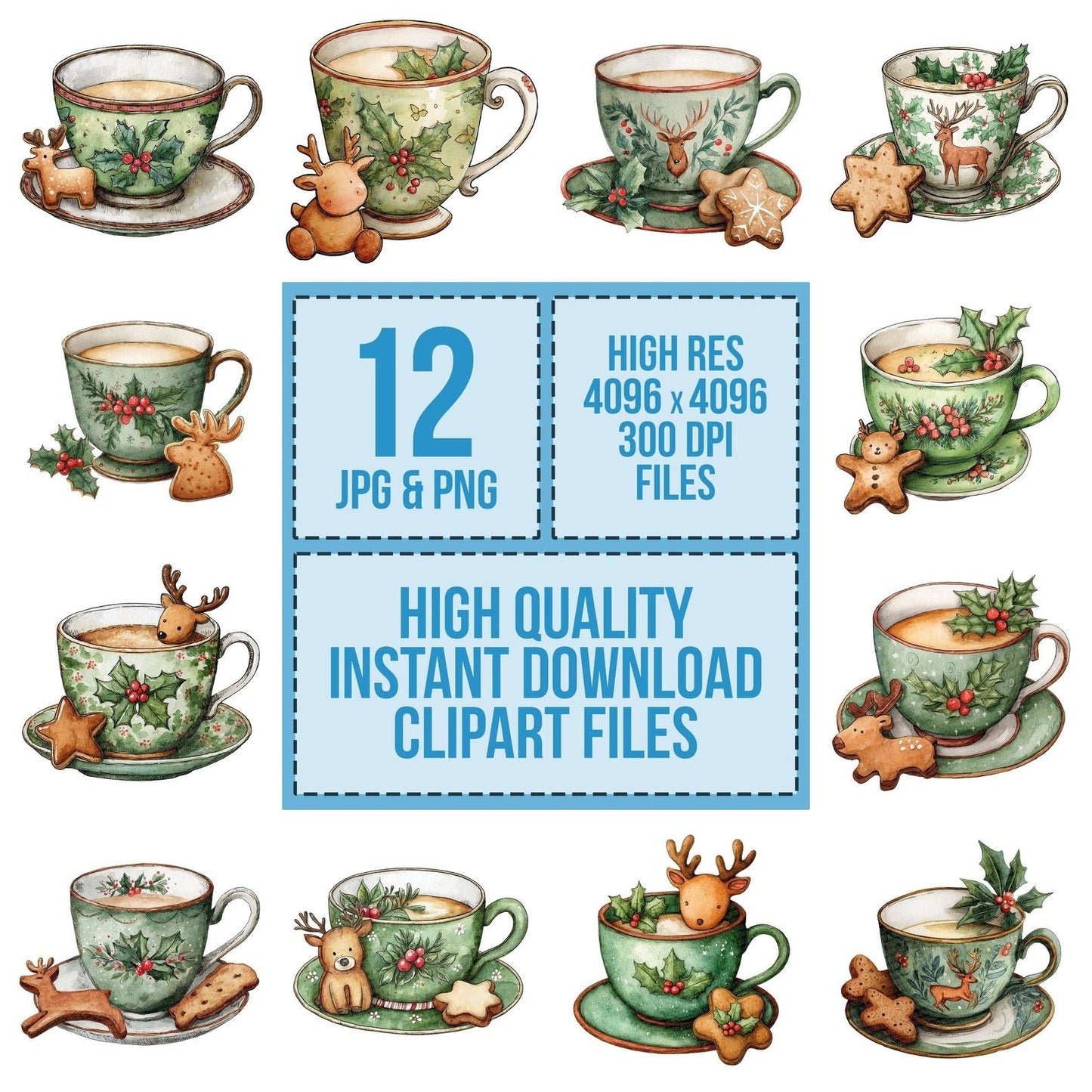 Christmas Teacup Reindeer Cookie Clipart Set (DDD004911)
