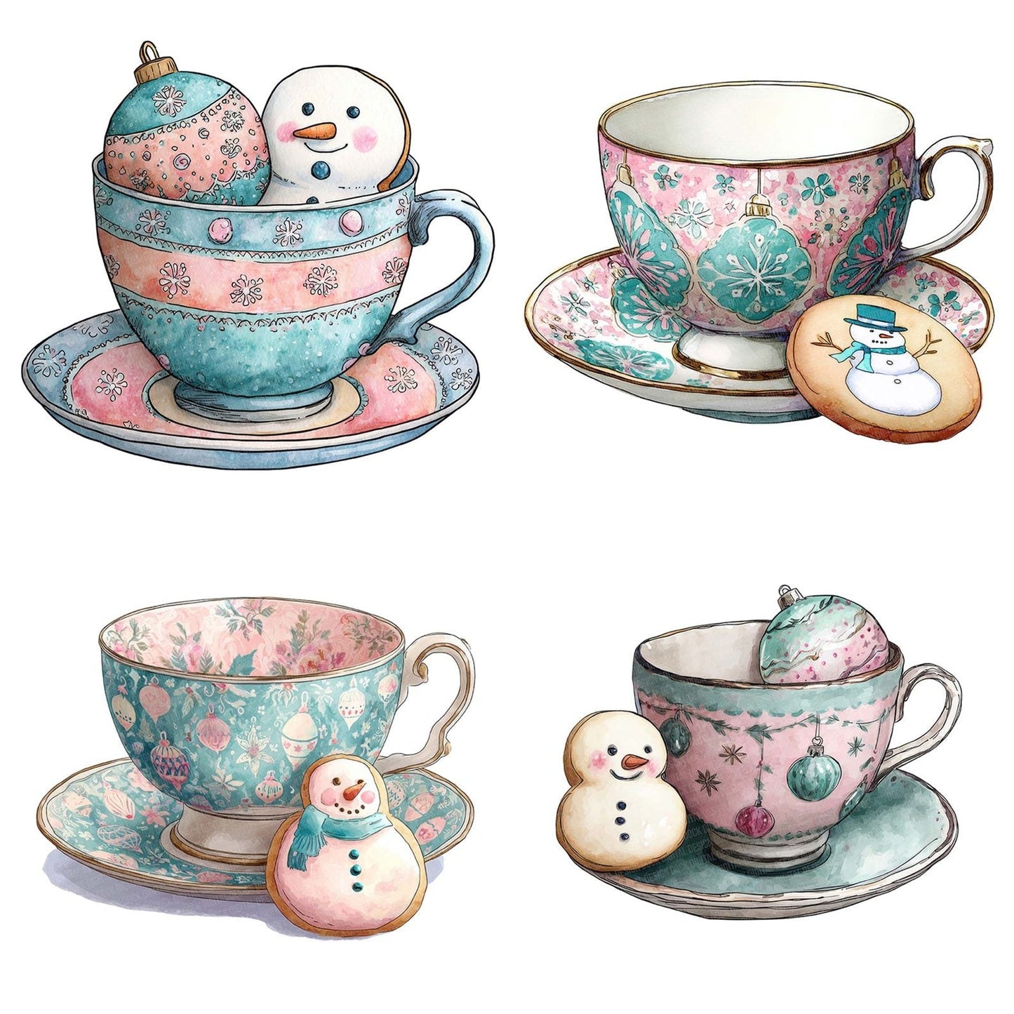 Christmas Teacup Snowman Cookie Clipart Set (DDD004912)