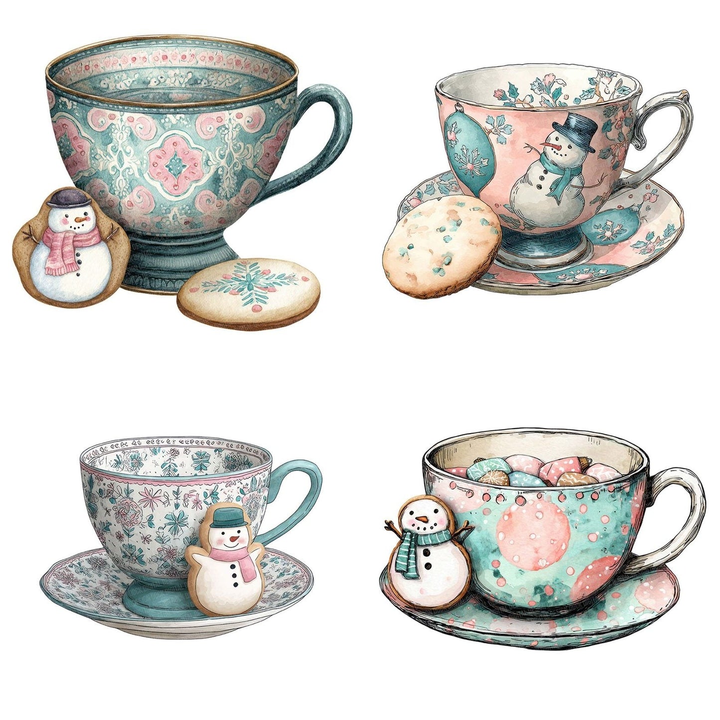 Christmas Teacup Snowman Cookie Clipart Set (DDD004912)