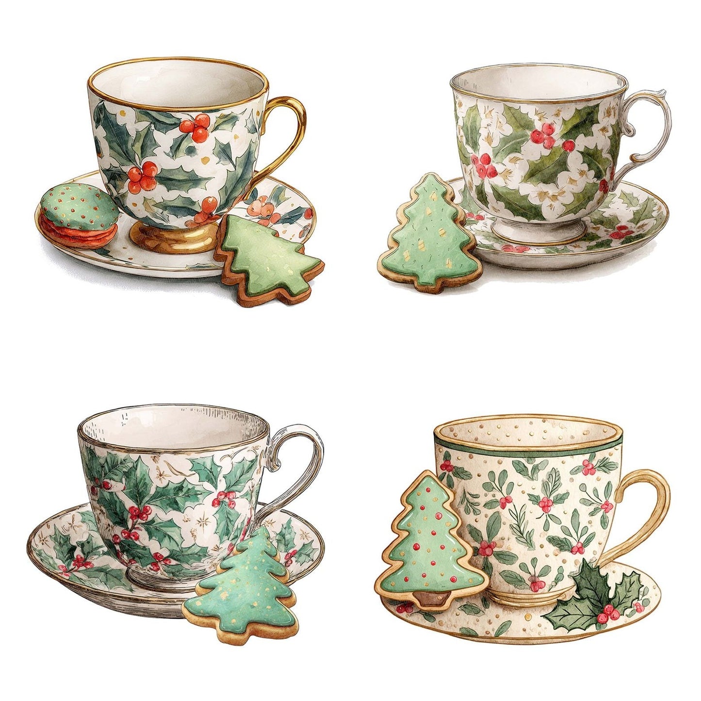 Christmas Teacup Tree Cookie Clipart Set (DDD004914)