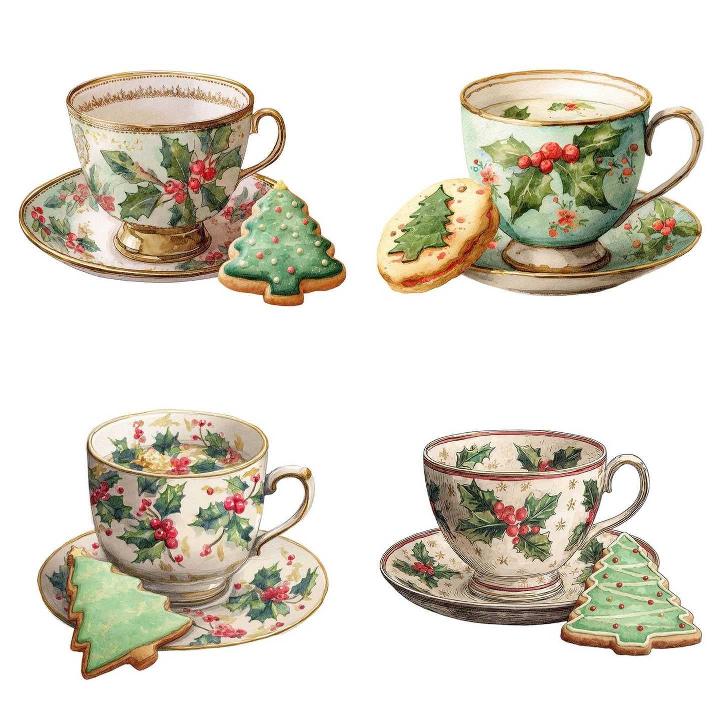 Christmas Teacup Tree Cookie Clipart Set (DDD004914)