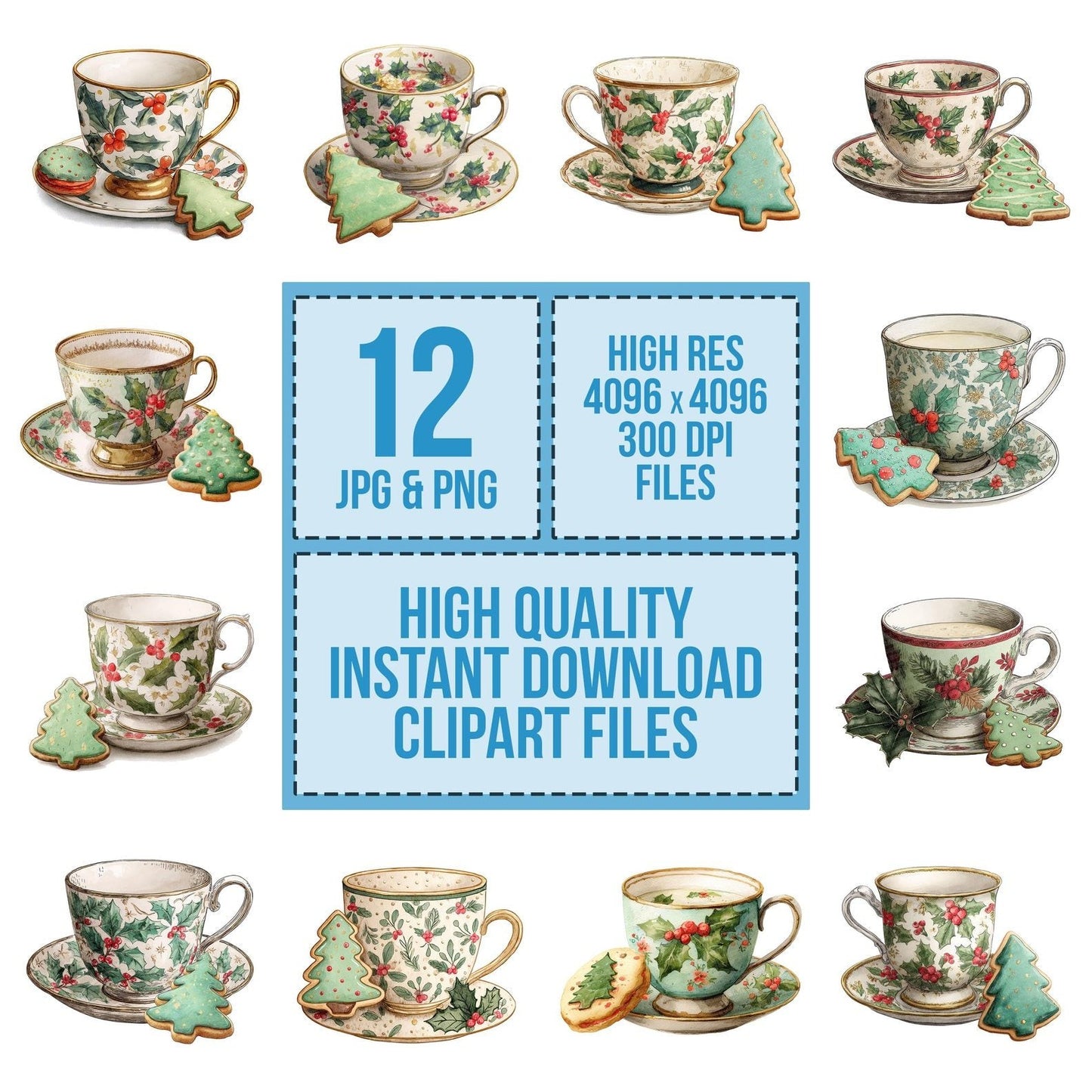 Christmas Teacup Tree Cookie Clipart Set (DDD004914)