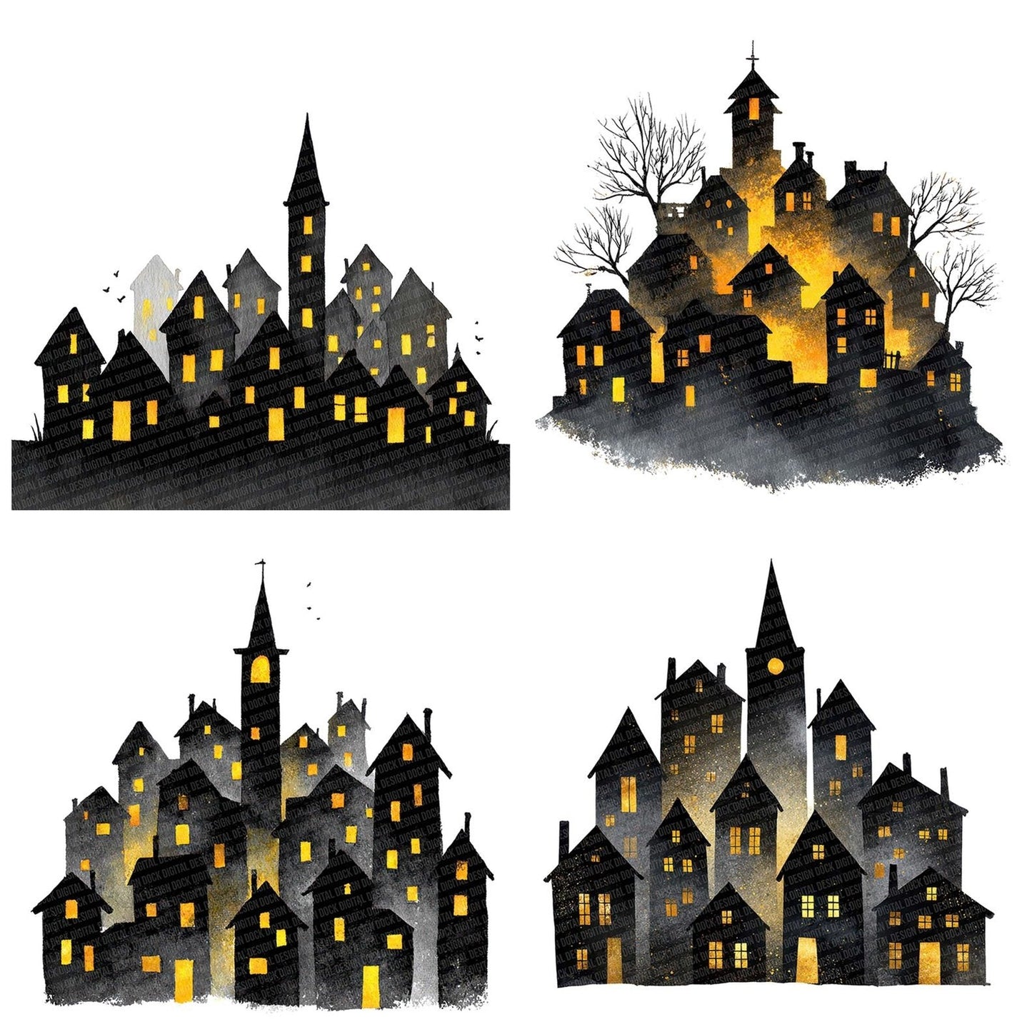 Christmas Village Silhouette Clipart Set (DDD004918)