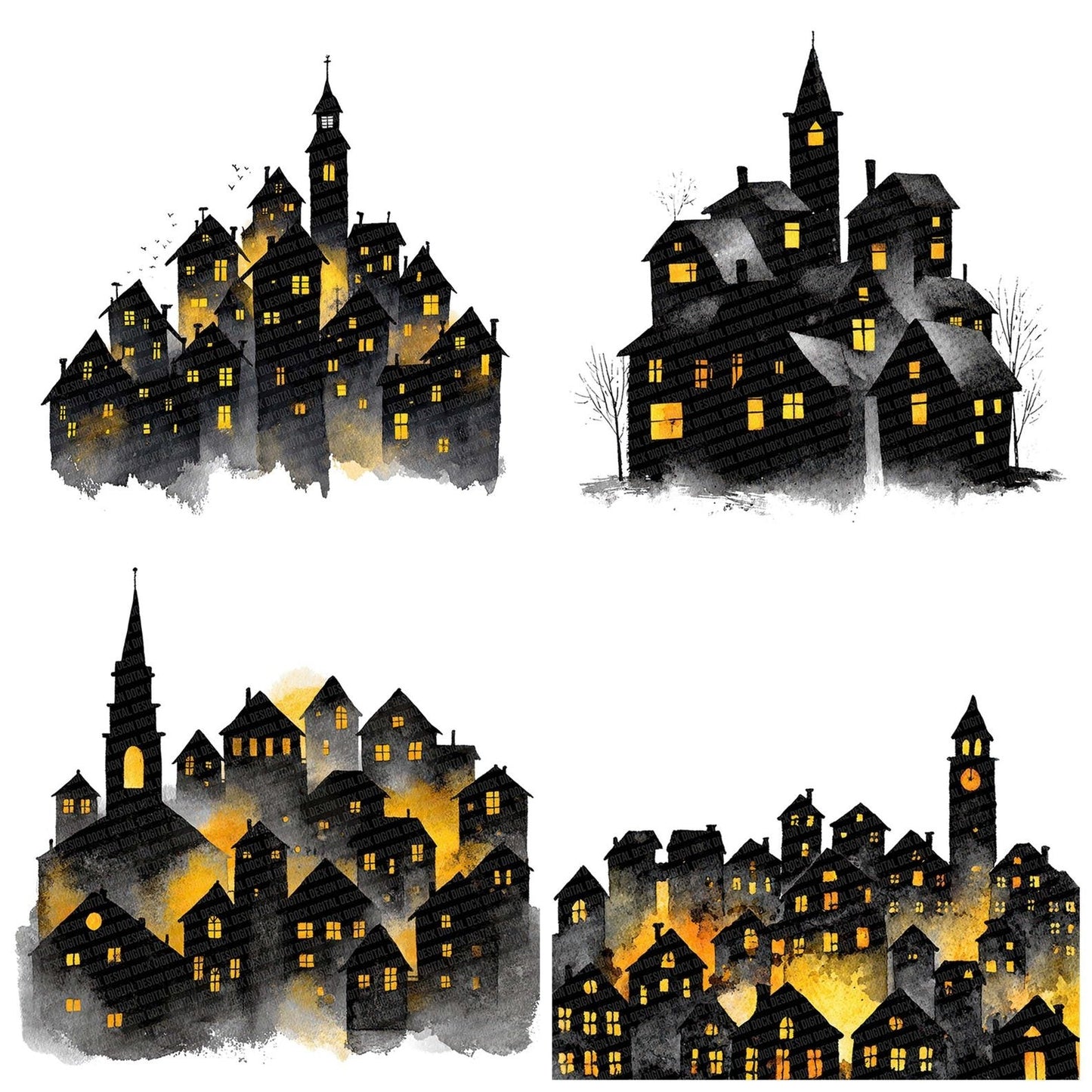 Christmas Village Silhouette Clipart Set (DDD004918)