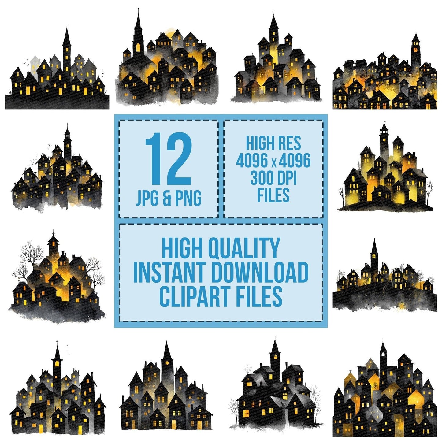 Christmas Village Silhouette Clipart Set (DDD004918)