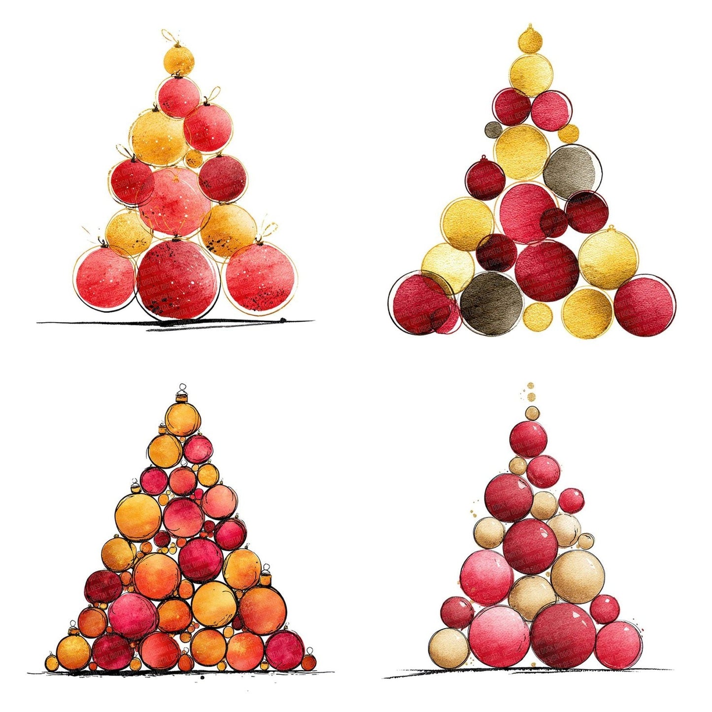 Christmas Watercolour Bauble Tree Clipart Set (DDD004919)
