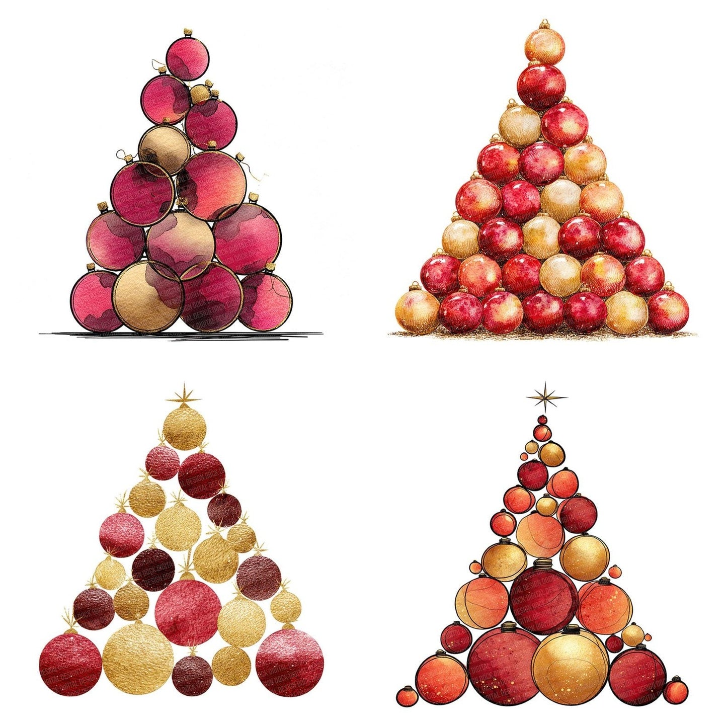 Christmas Watercolour Bauble Tree Clipart Set (DDD004919)