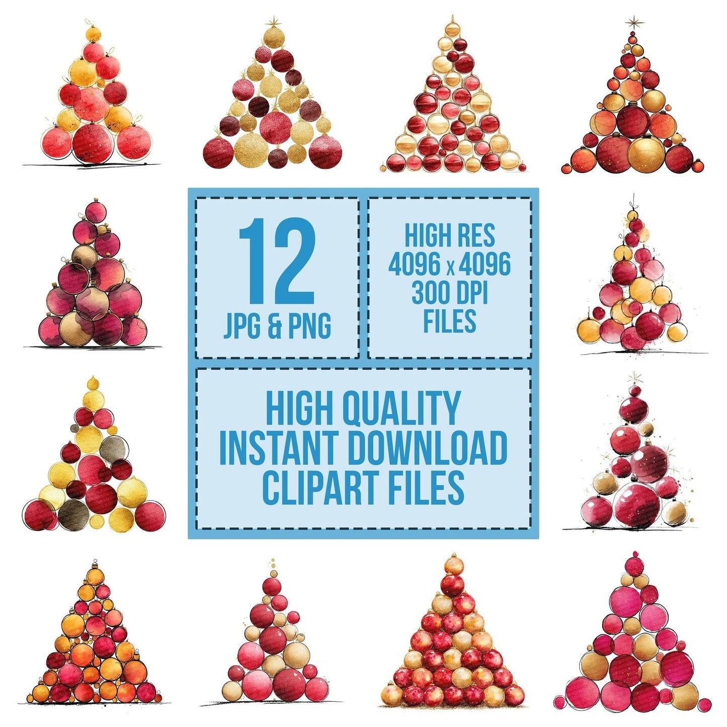 Christmas Watercolour Bauble Tree Clipart Set (DDD004919)