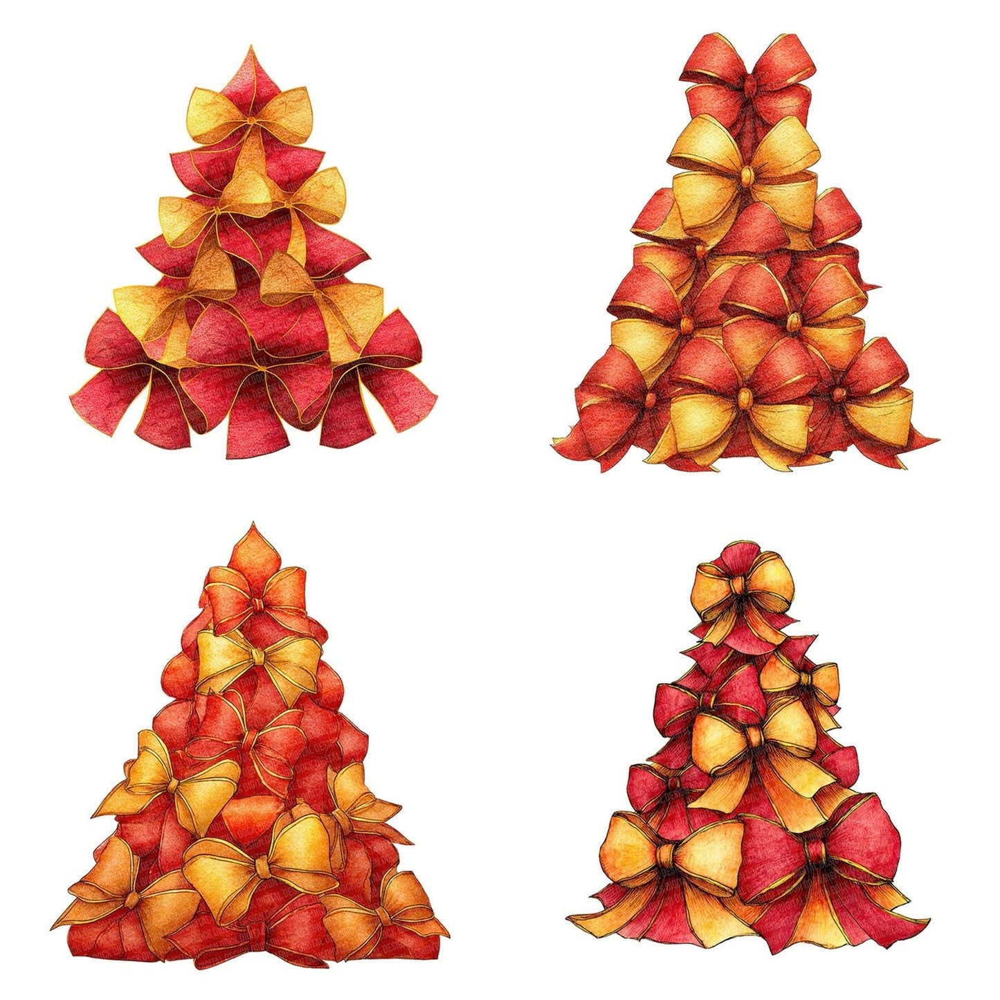 Christmas Watercolour Bow Tree Clipart Set (DDD004920)