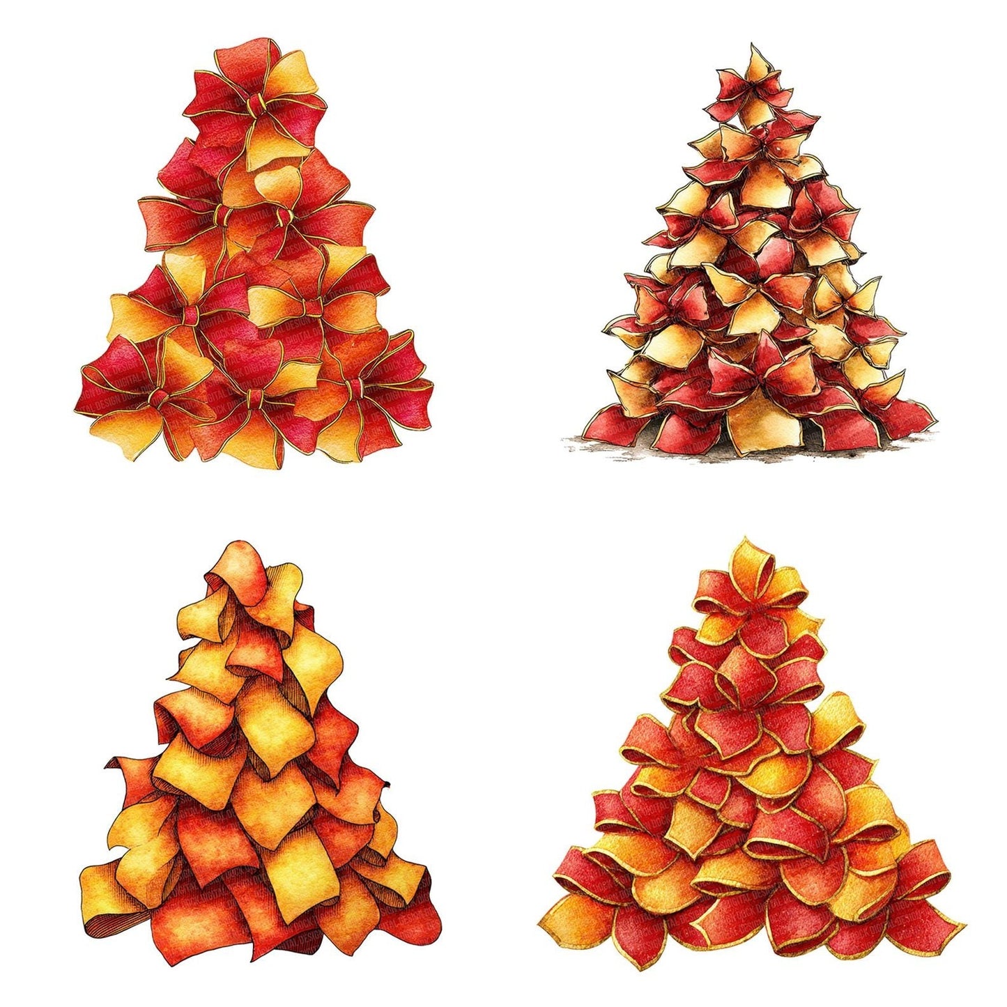 Christmas Watercolour Bow Tree Clipart Set (DDD004920)