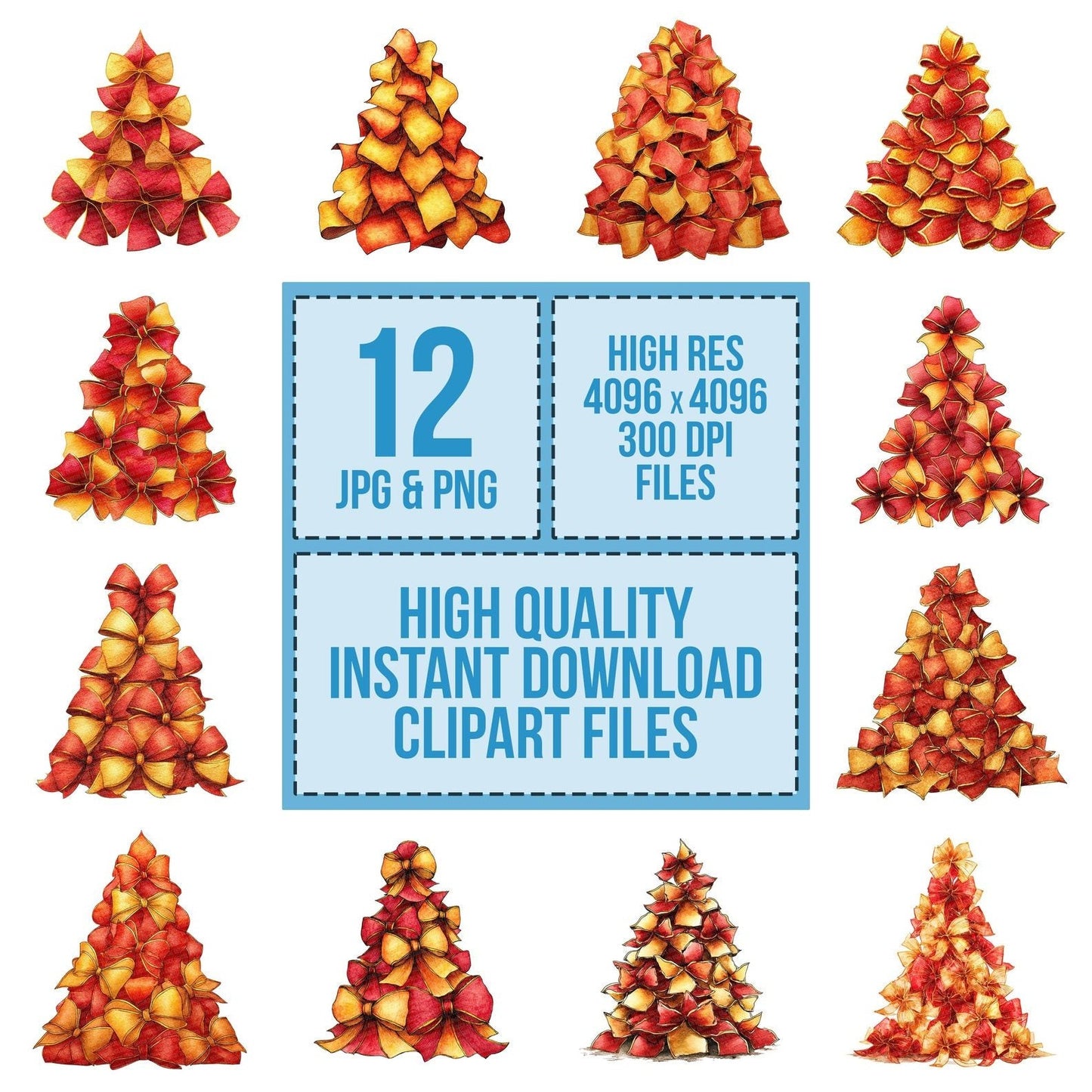 Christmas Watercolour Bow Tree Clipart Set (DDD004920)