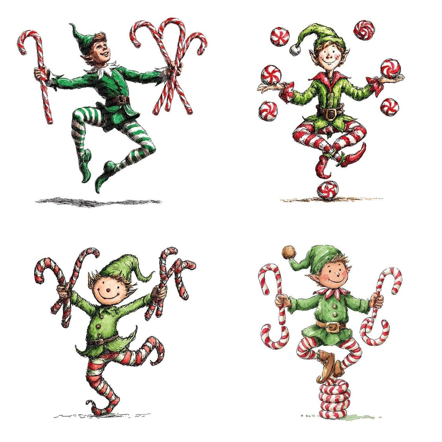 Christmas Watercolour Elf Juggler Clipart Set (DDD004924)
