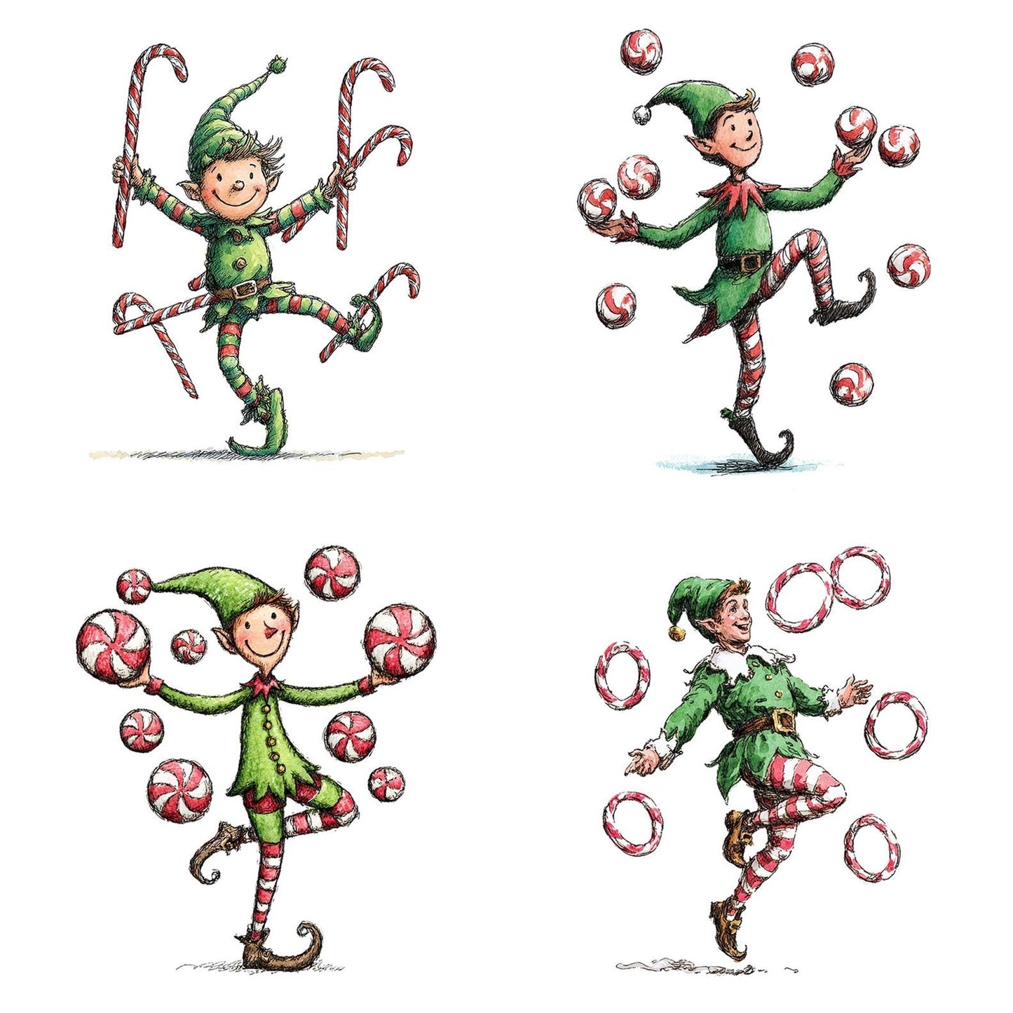 Christmas Watercolour Elf Juggler Clipart Set (DDD004924)