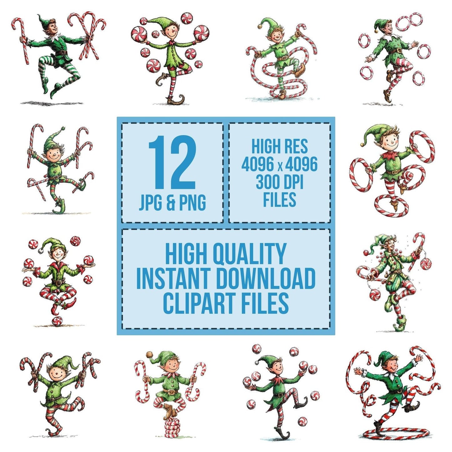 Christmas Watercolour Elf Juggler Clipart Set (DDD004924)