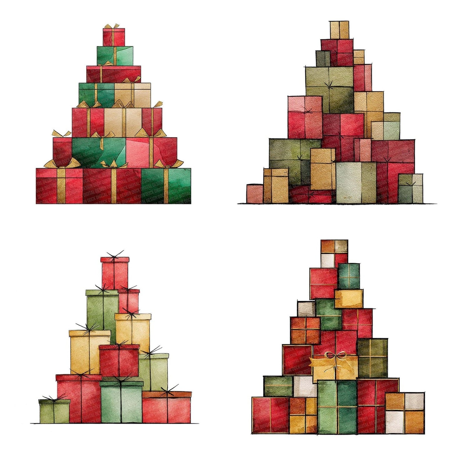 Christmas Watercolour Gift Tree Clipart Set (DDD004930)