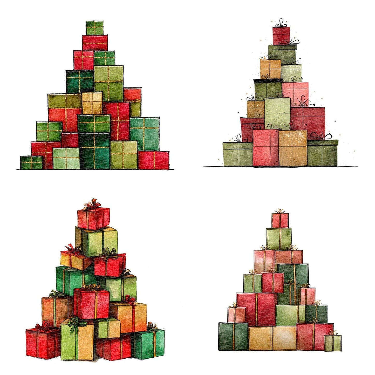 Christmas Watercolour Gift Tree Clipart Set (DDD004930)