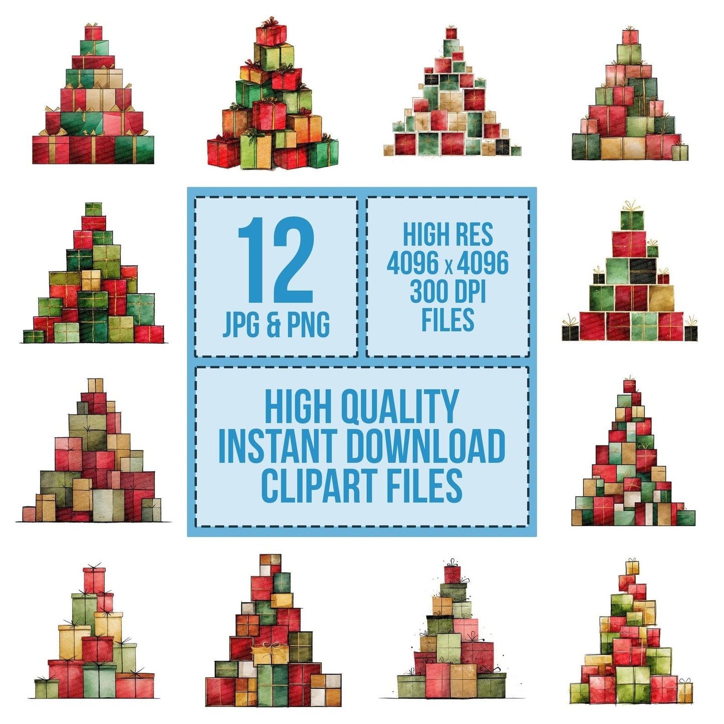 Christmas Watercolour Gift Tree Clipart Set (DDD004930)