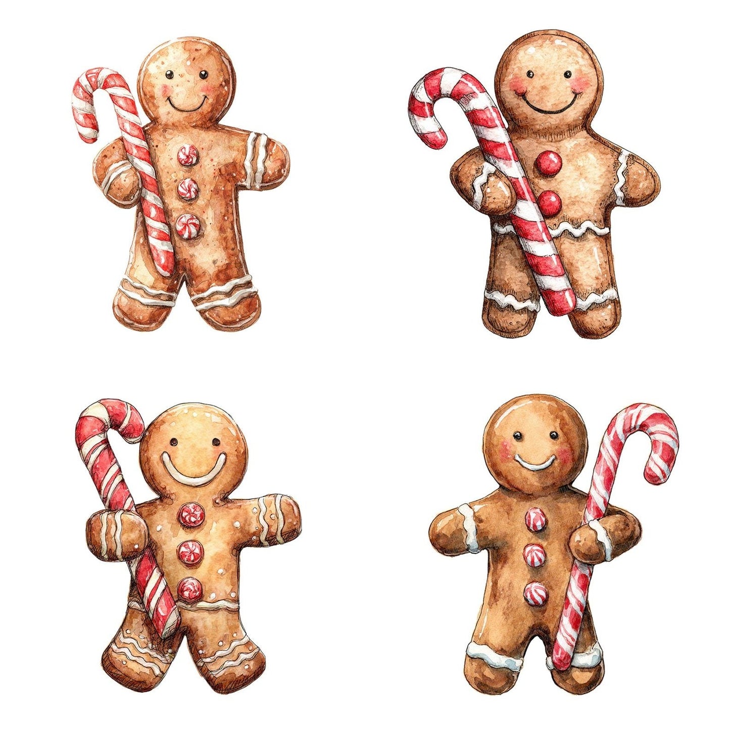 Christmas Watercolour Gingerbread Candy Clipart Set (DDD004931)