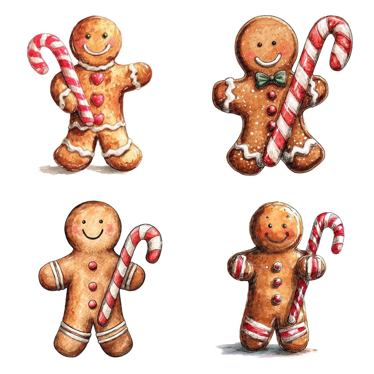 Christmas Watercolour Gingerbread Candy Clipart Set (DDD004931)