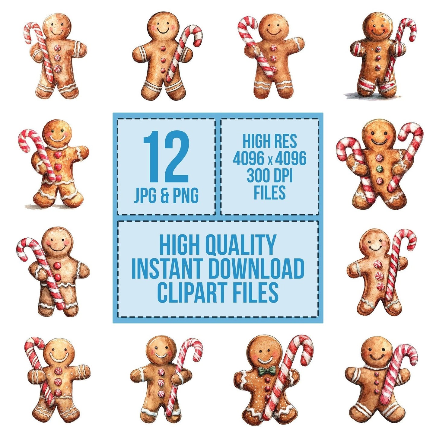 Christmas Watercolour Gingerbread Candy Clipart Set (DDD004931)