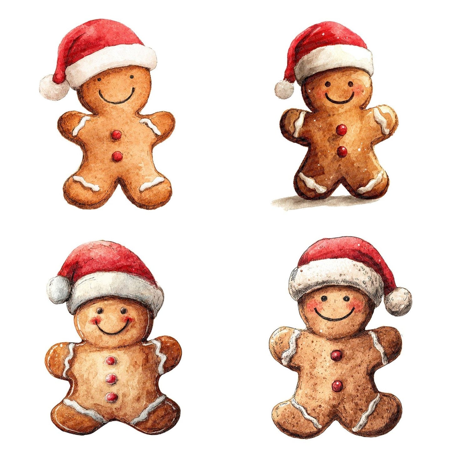 Christmas Watercolour Gingerbread Santa Clipart Set (DDD004932)