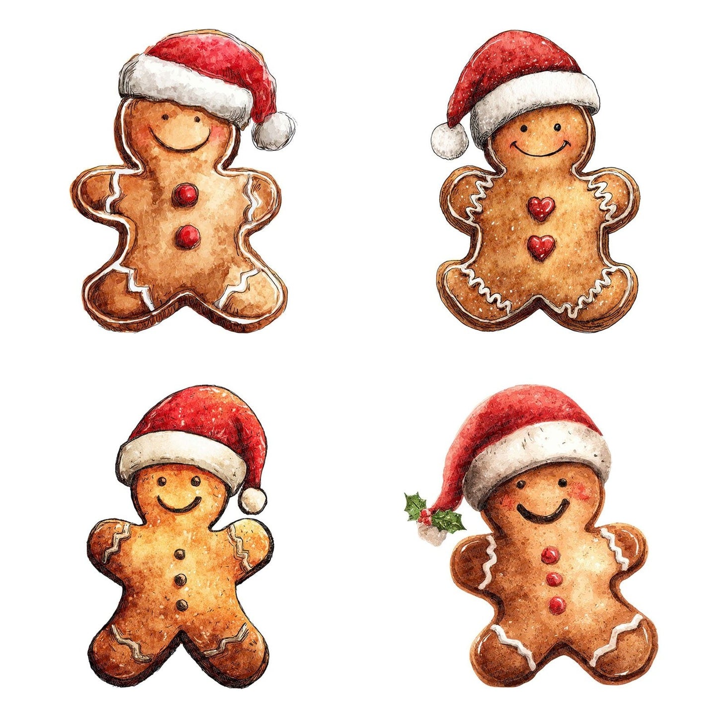 Christmas Watercolour Gingerbread Santa Clipart Set (DDD004932)
